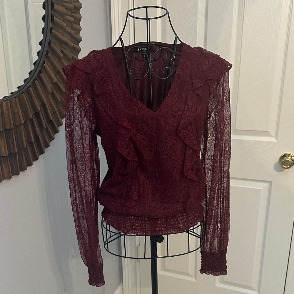 Express Deep Burgundy Lace Blouse